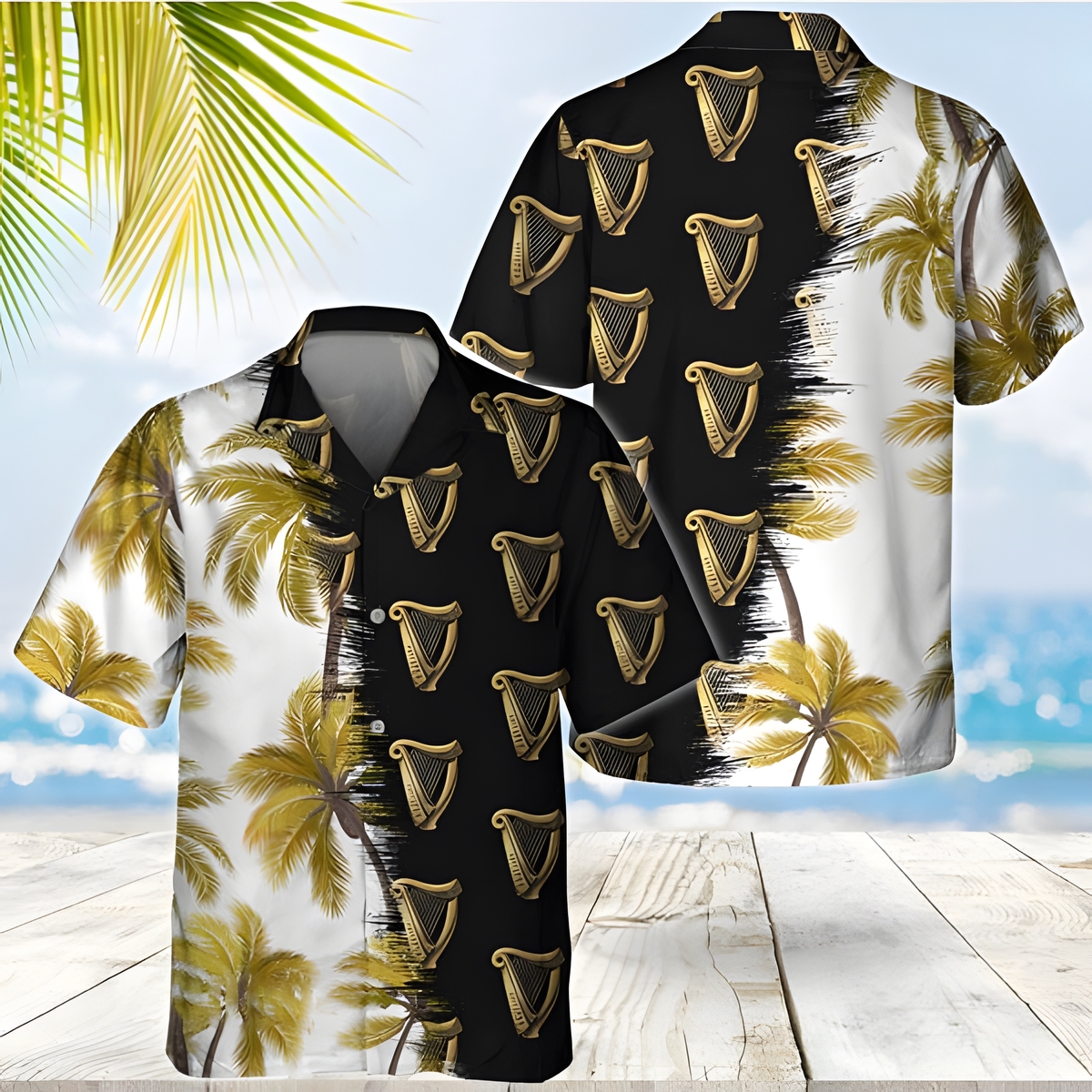 Retro Guinness Hawaiian Shirt Palm Trees Summer Holiday Gift