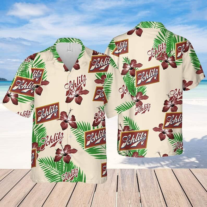 Beige Schlitz Beer Hawaiian Shirt Summer Holiday Gift For Beer Drinkers