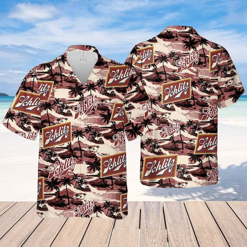 Vintage Schlitz Hawaiian Shirt Sea Island Gift For Beer Drinkers