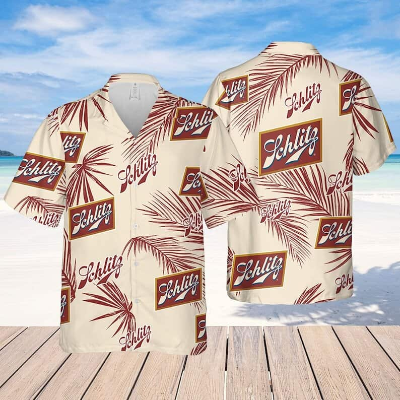 Classic Schlitz Hawaiian Shirt Palm Leaves Gift For Beer Drinkers