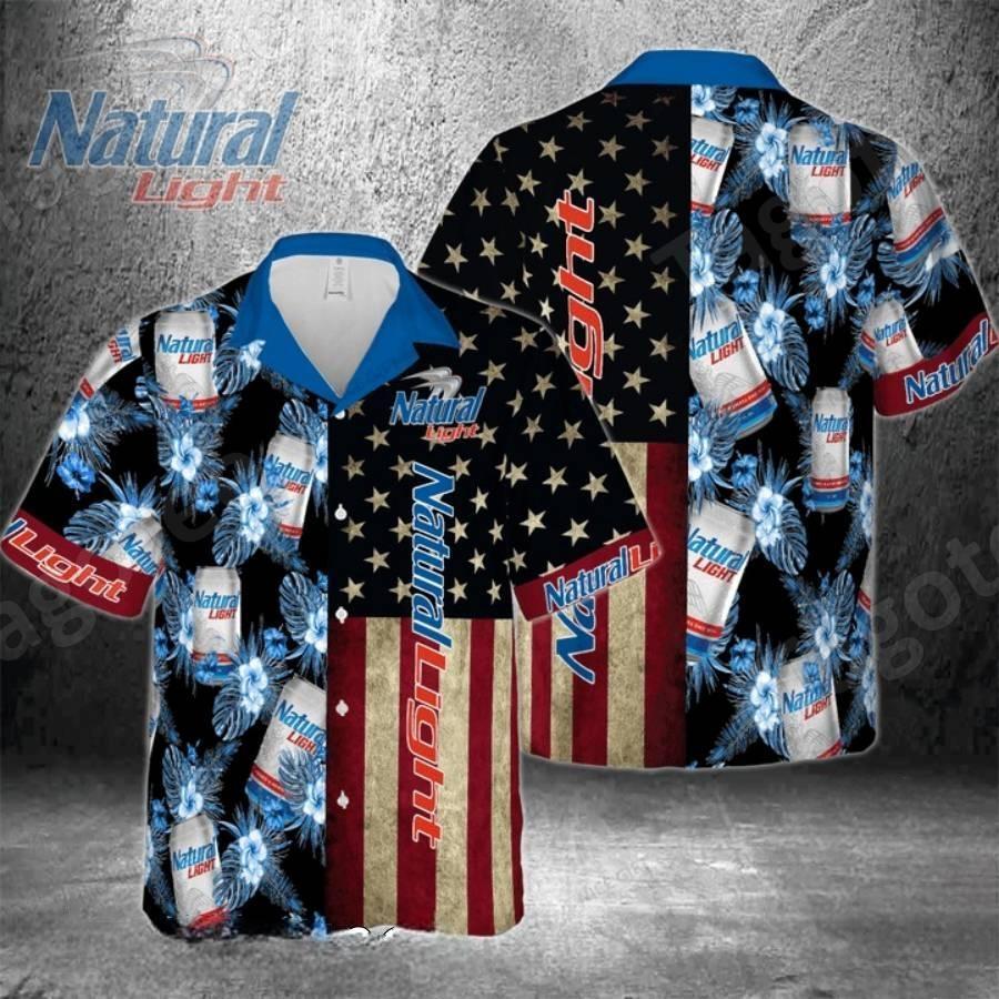 Natural Light Beer Hawaiian Shirt American Flag Gift For Boyfriend