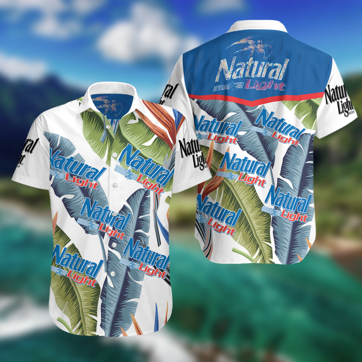 Natural Light Hawaiian Shirt Banana Leaves Gift For Beer Drinkers