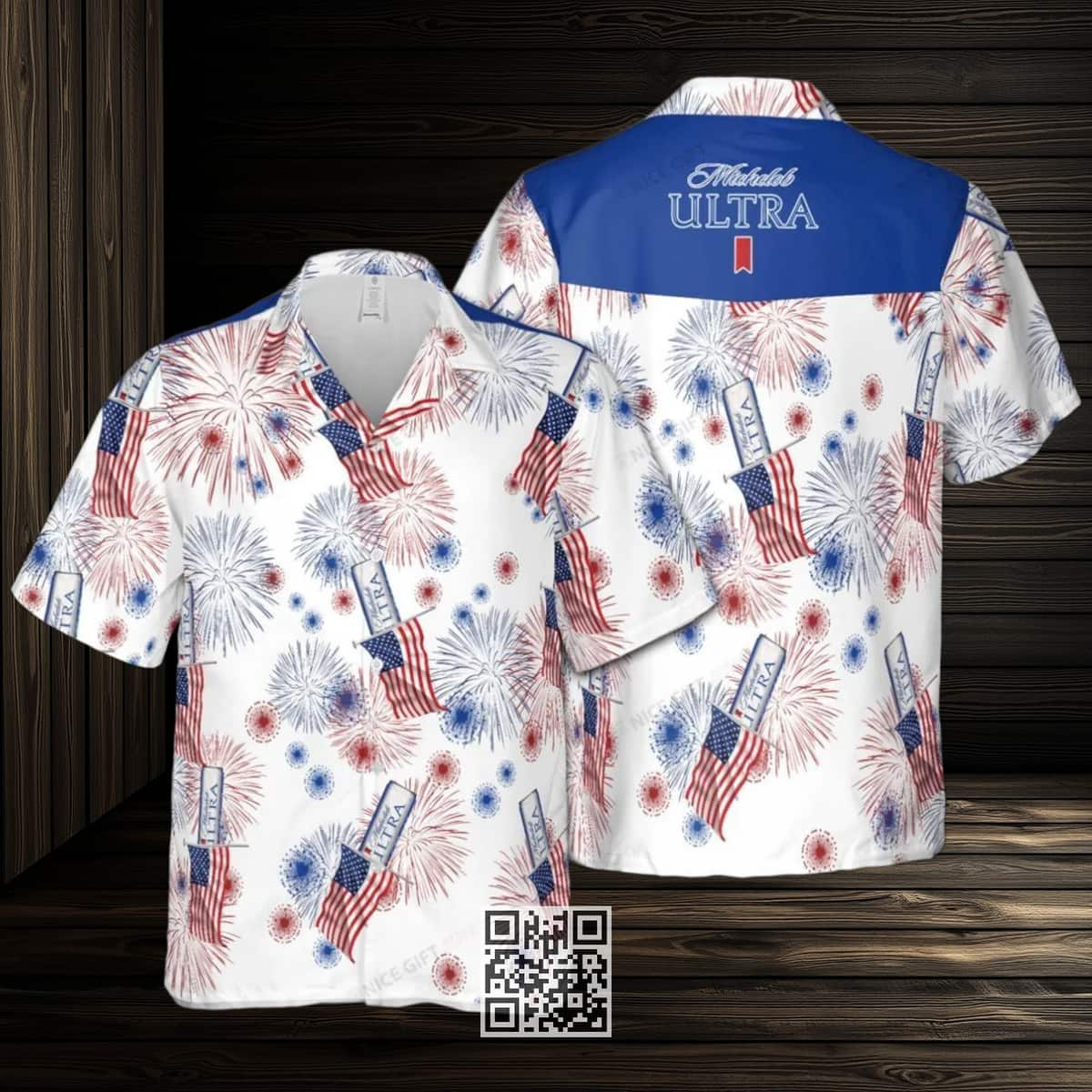 Michelob Ultra Beer Hawaiian Shirt American Flag Fireworks Independence Day 4th Of July