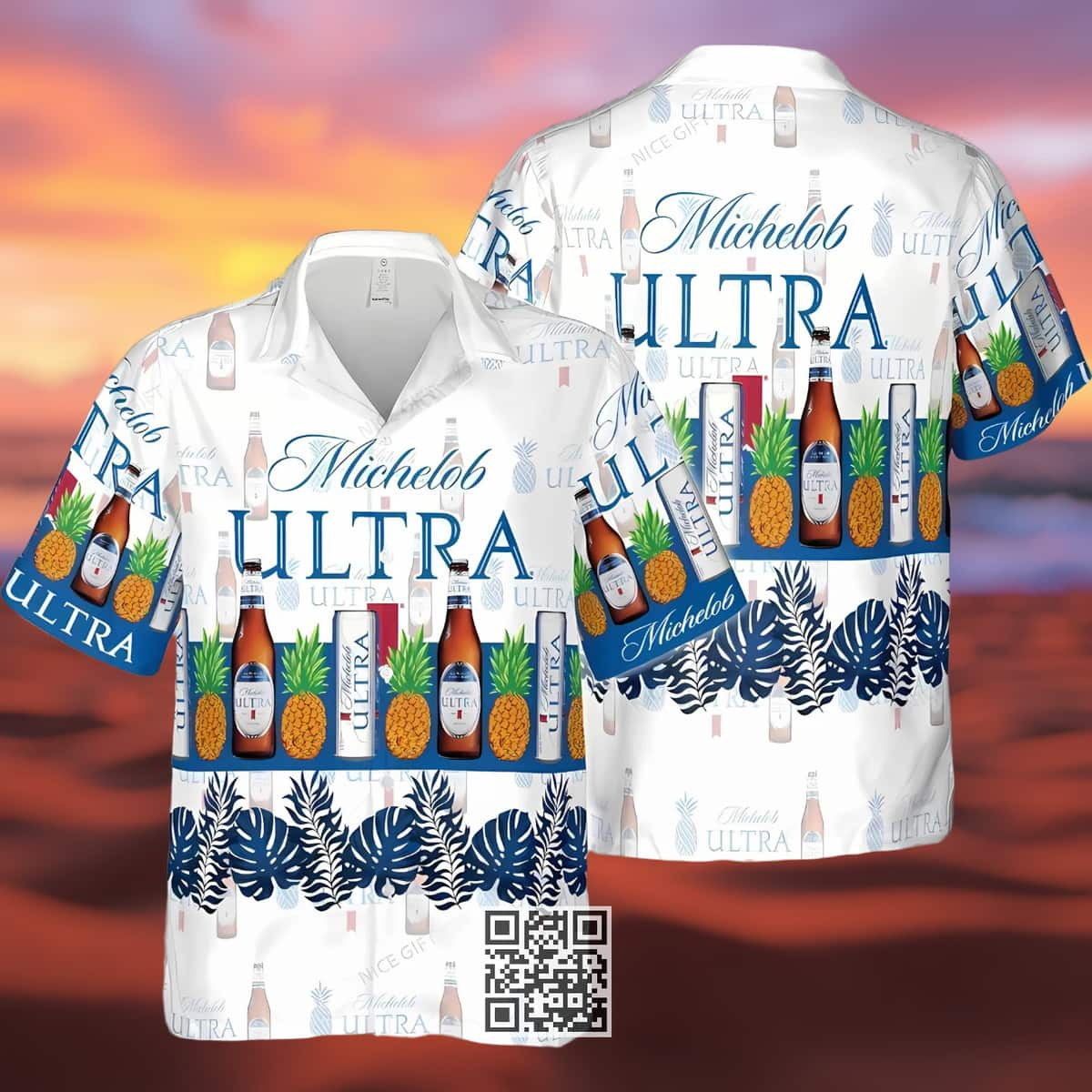 Michelob Ultra Hawaiian Shirt Pineapple Blue Tropical Leaf Beach Lovers Gift