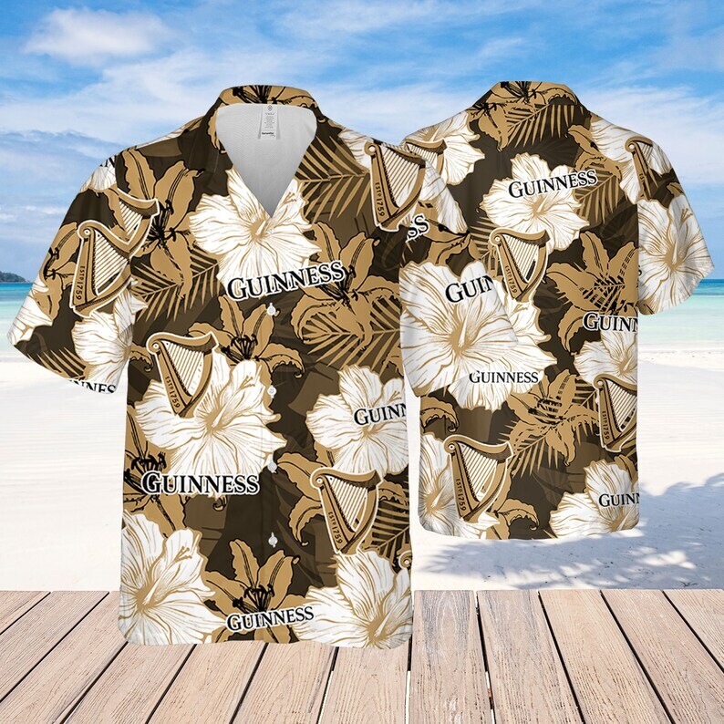 Retro Guinness Hawaiian Shirt Tropical Hibiscus Gift For Boyfriend