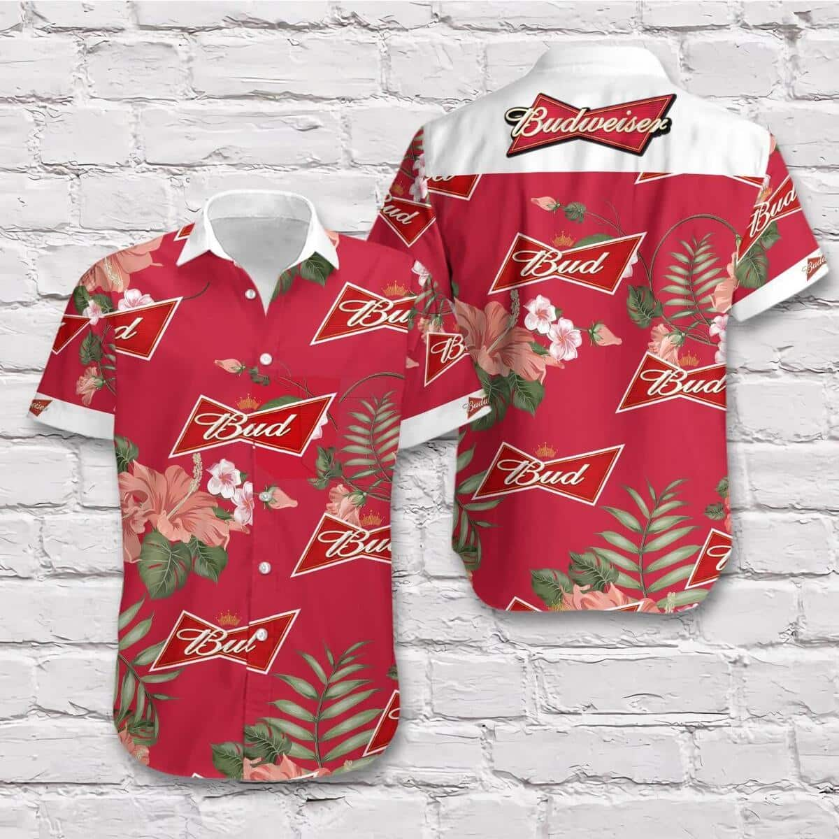 Stylish Budweiser Beer Hawaiian Shirt Tropical Plant Gift For Beer Enthusiast