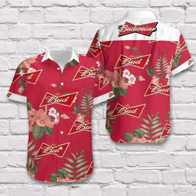 Stylish Budweiser Beer Hawaiian Shirt Tropical Plant Gift For Beer Enthusiast