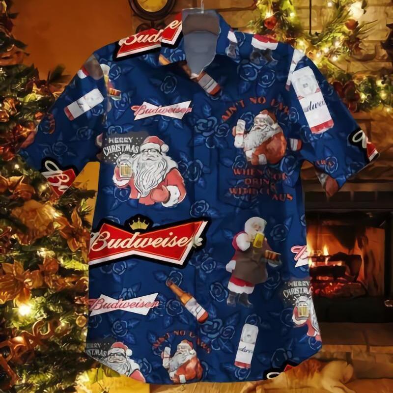 Merry Christmas Santa Claus With Budweiser Beer Hawaiian Shirt Gift For Beer Enthusiast