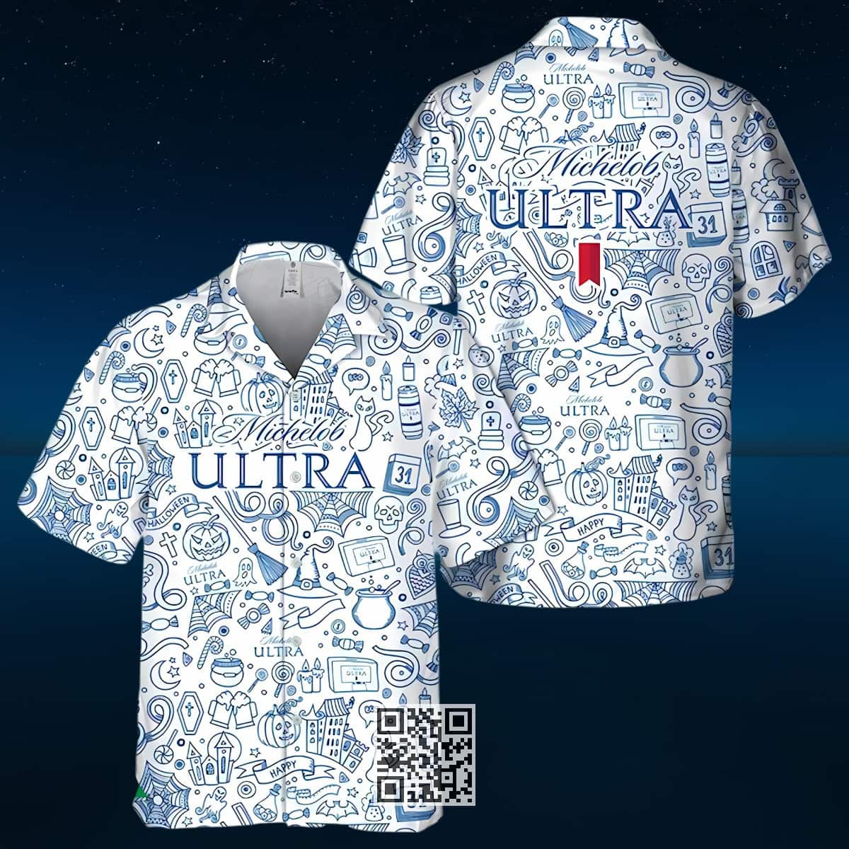 Halloween Doodle Art Michelob Ultra Hawaiian Shirt Gift For Beer Drinkers