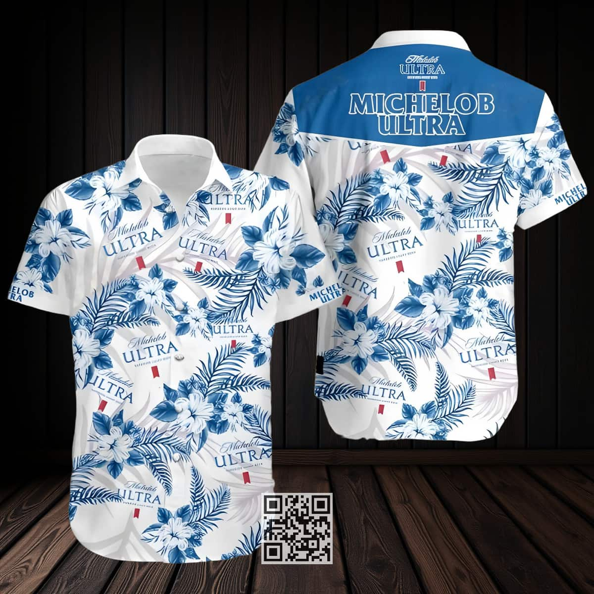 Michelob Ultra Hawaiian Shirt Blue Hibiscus Flower Beach Vacation Gift