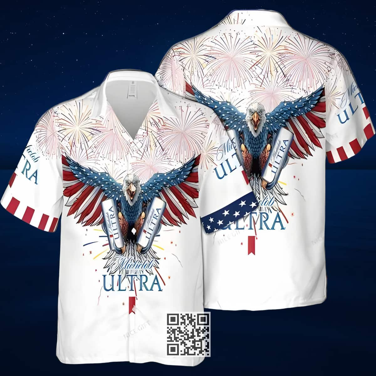 Michelob Ultra Hawaiian Shirt Bald Eagle Fireworks 4th Of July