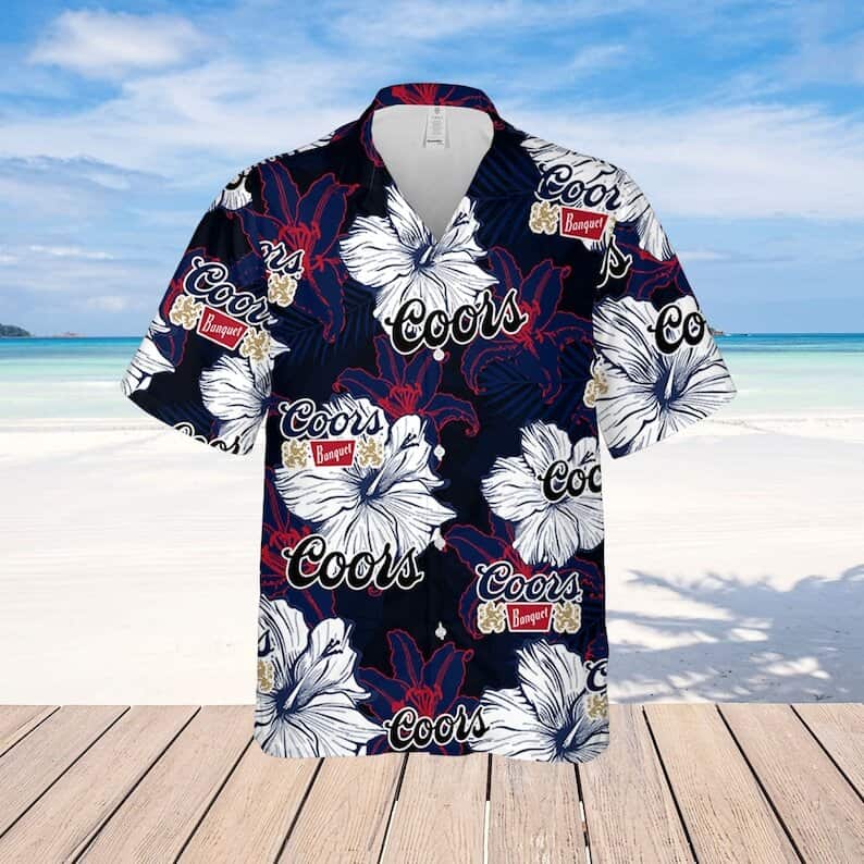 Black Coors Banquet Beer Hawaiian Shirt Beach White Flowers Black Coors Banquet Beer Hawaiian Shirt Beach White Flowers