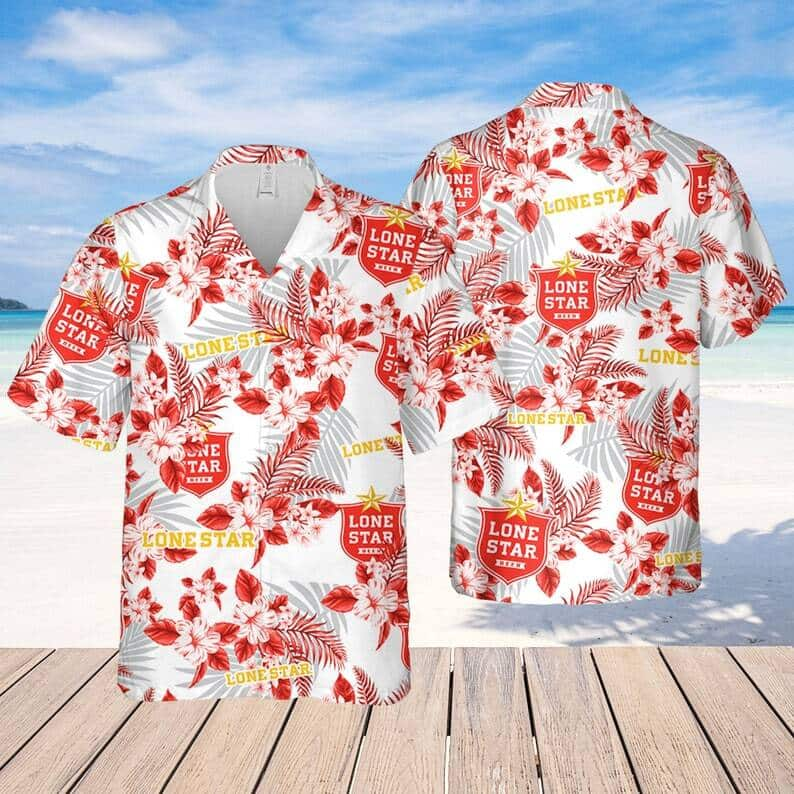 White Lone Star Hawaiian Shirt Tropical Flower Beer Gift