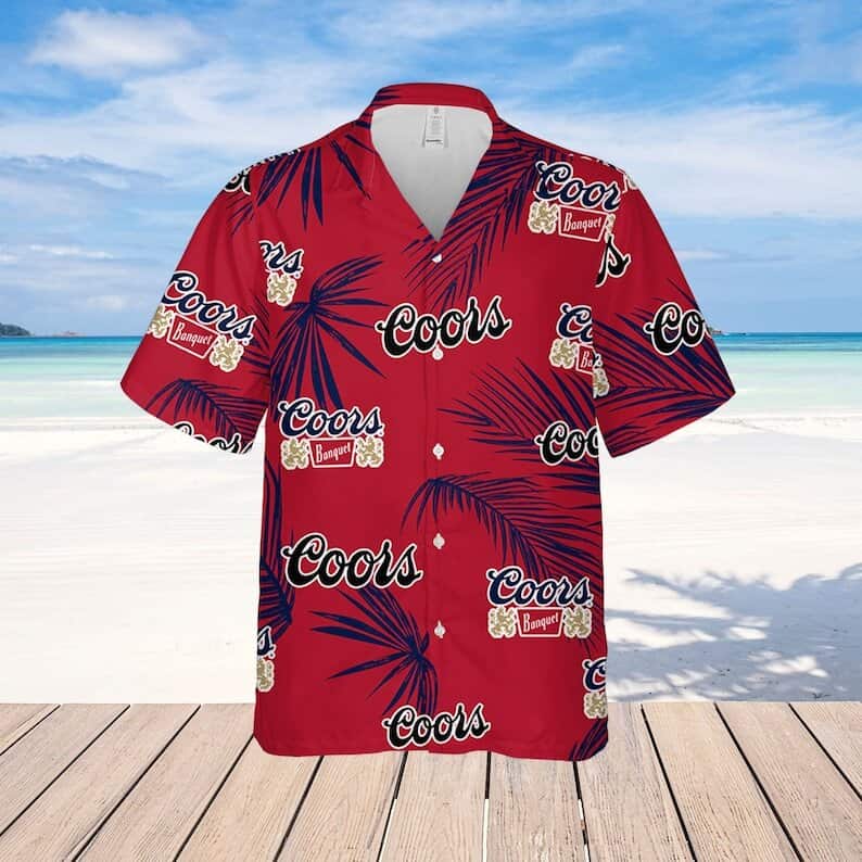 Red Coors Banquet Beer Hawaiian Shirt Palm Leaves Red Coors Banquet Beer Hawaiian Shirt Palm Leaves