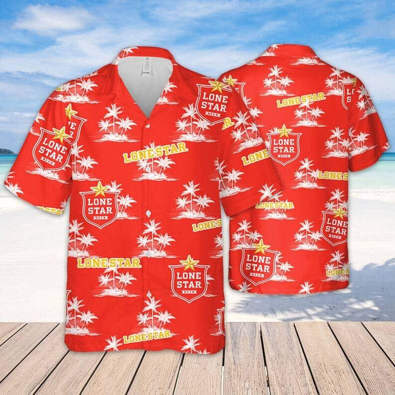 Red Aloha Lone Star Hawaiian Shirt Coconut Island Beer Gift