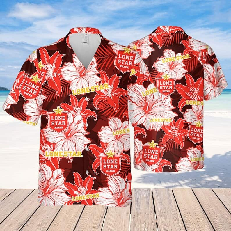 Lone Star Hawaiian Shirt Hibiscus Flower Beer Lovers Gift