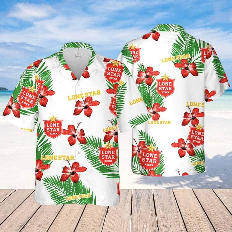 Lone Star Beer Hawaiian Shirt Hibiscus Flower Best Gift For Beer Enthusiast