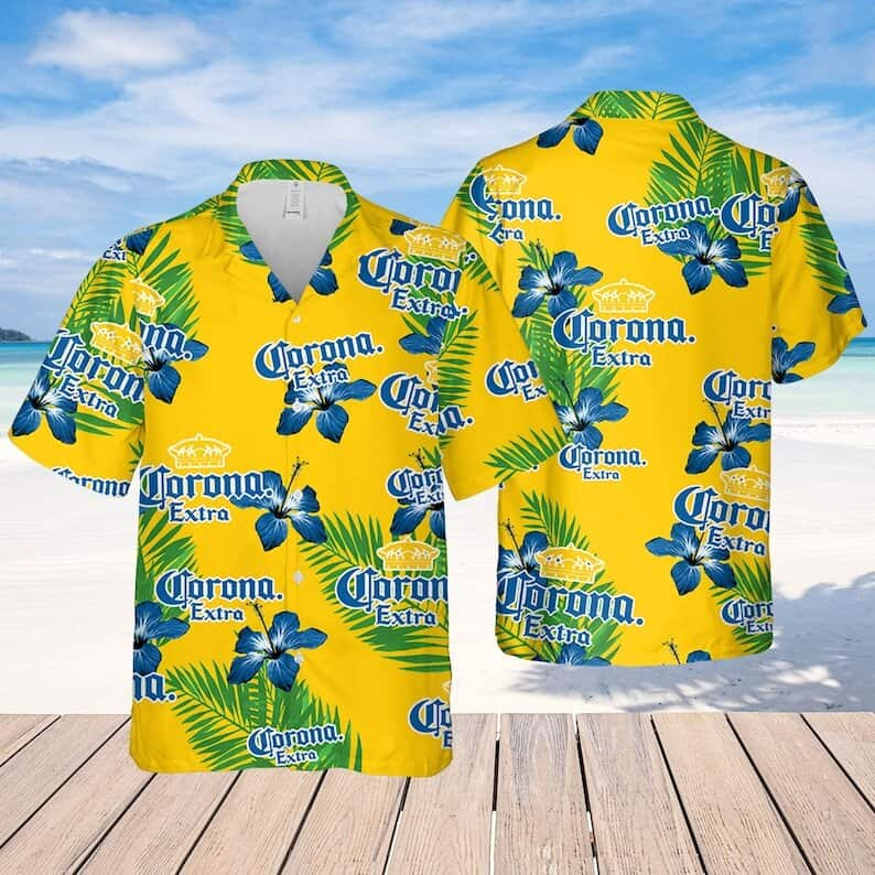 Corona Extra Beer Hawaiian Shirt Blue Hibiscus Flower Gift For Family