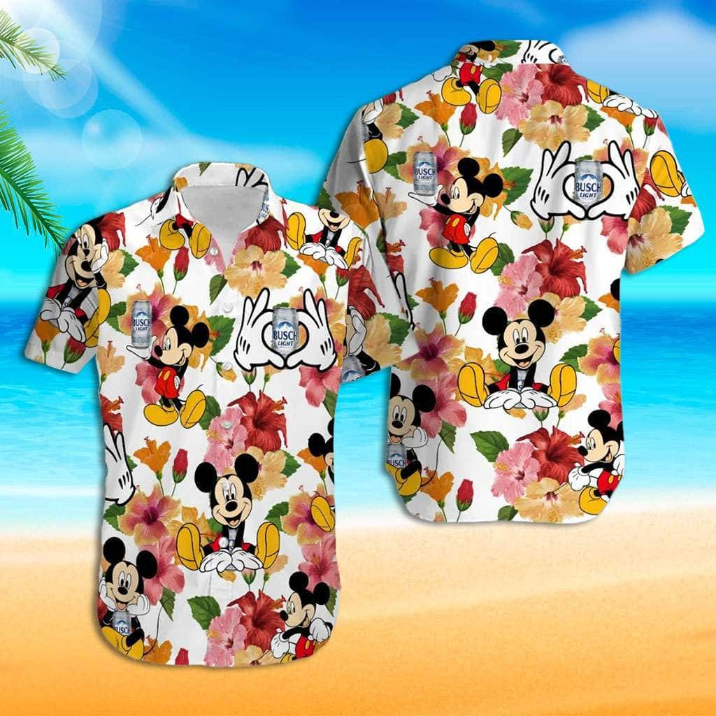 Mickey Mouse And Busch Light Beer Hawaiian Shirt Gift For Beer Lovers