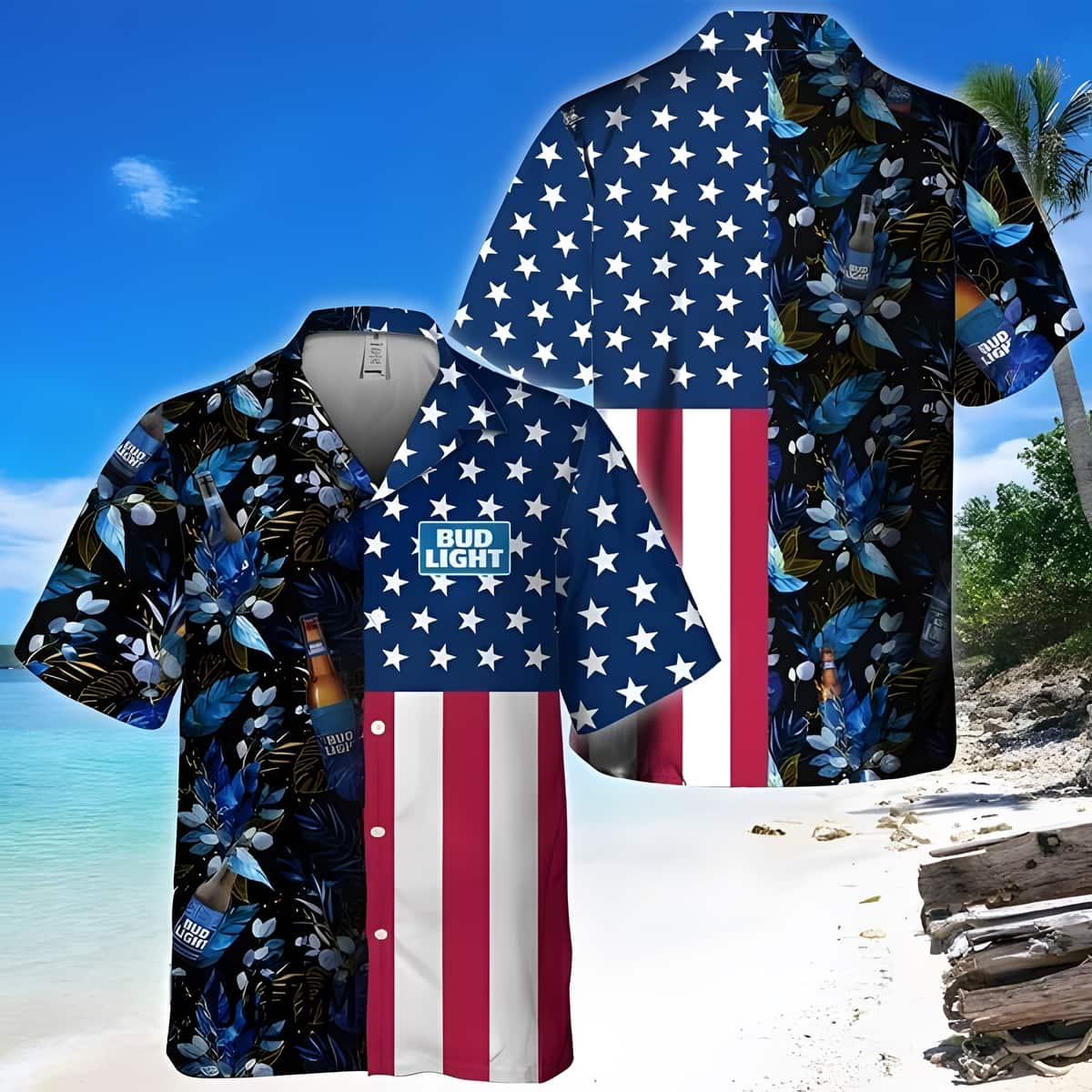 Bud Light Hawaiian Shirt US Flag Gift For Summer Trip