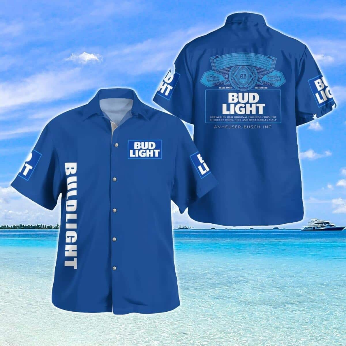 Blue Aloha Bud Light Hawaiian Shirt Gift For Beer Drinkers