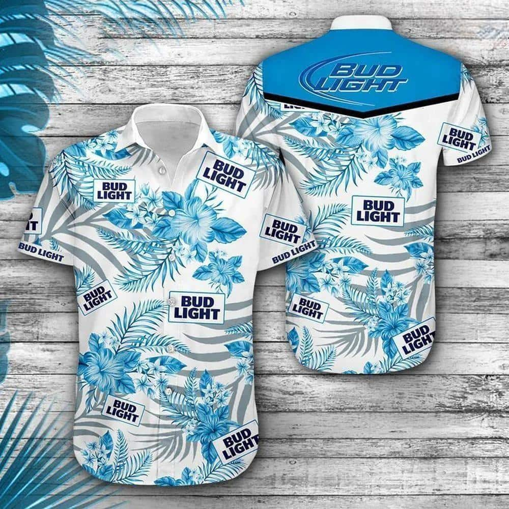 Bud Light Hawaiian Shirt Blue Tropical Flowers Gift For Him