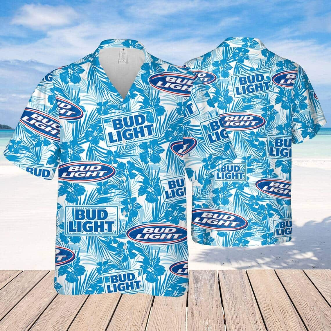 Bud Light Beer Hawaiian Shirt Hibiscus Flower Practical Beach Gift For Holiday Lovers