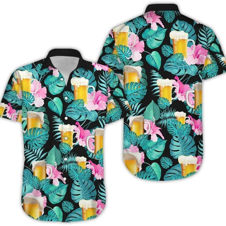 Beer Hawaiian Shirt Tropical Flora Beach Gift For Boyfriend