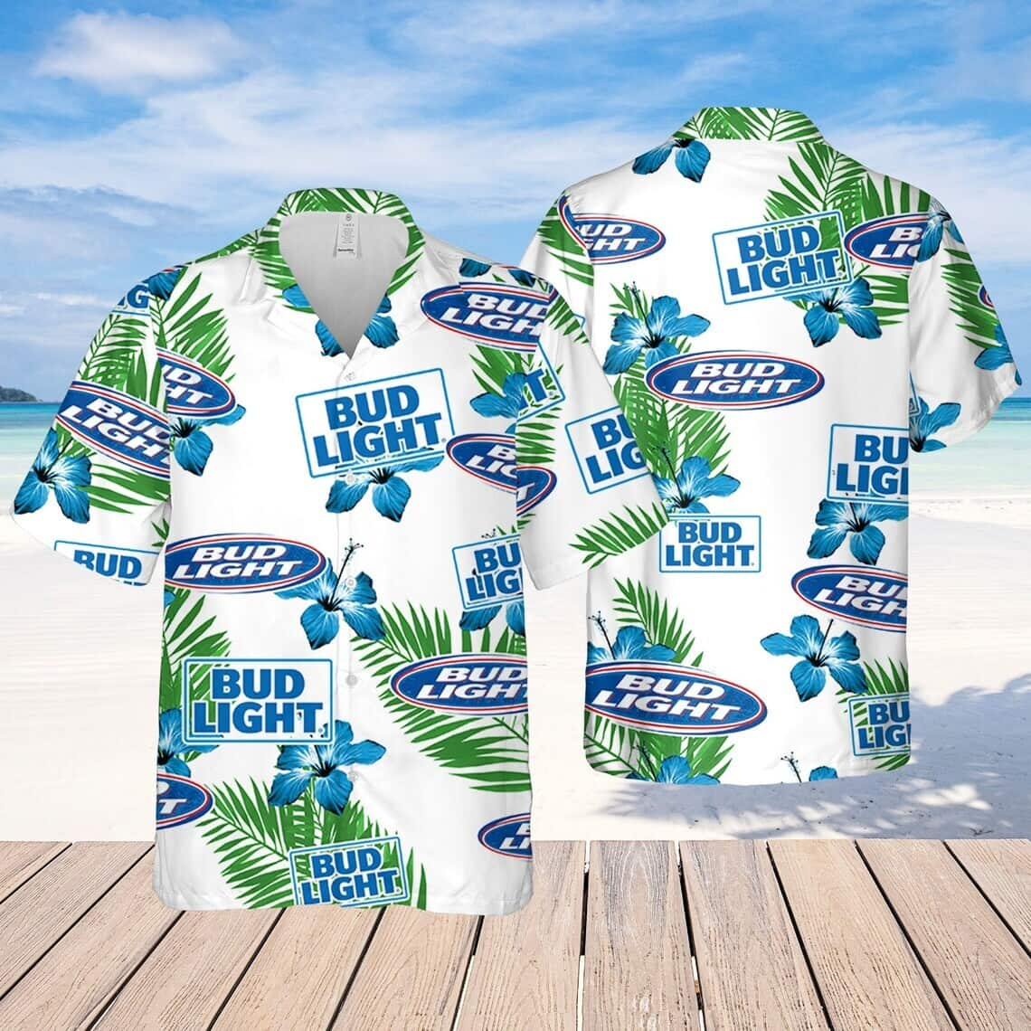 Awesome Bud Light Hawaiian Shirt Hibiscus Flowers Beach Gift