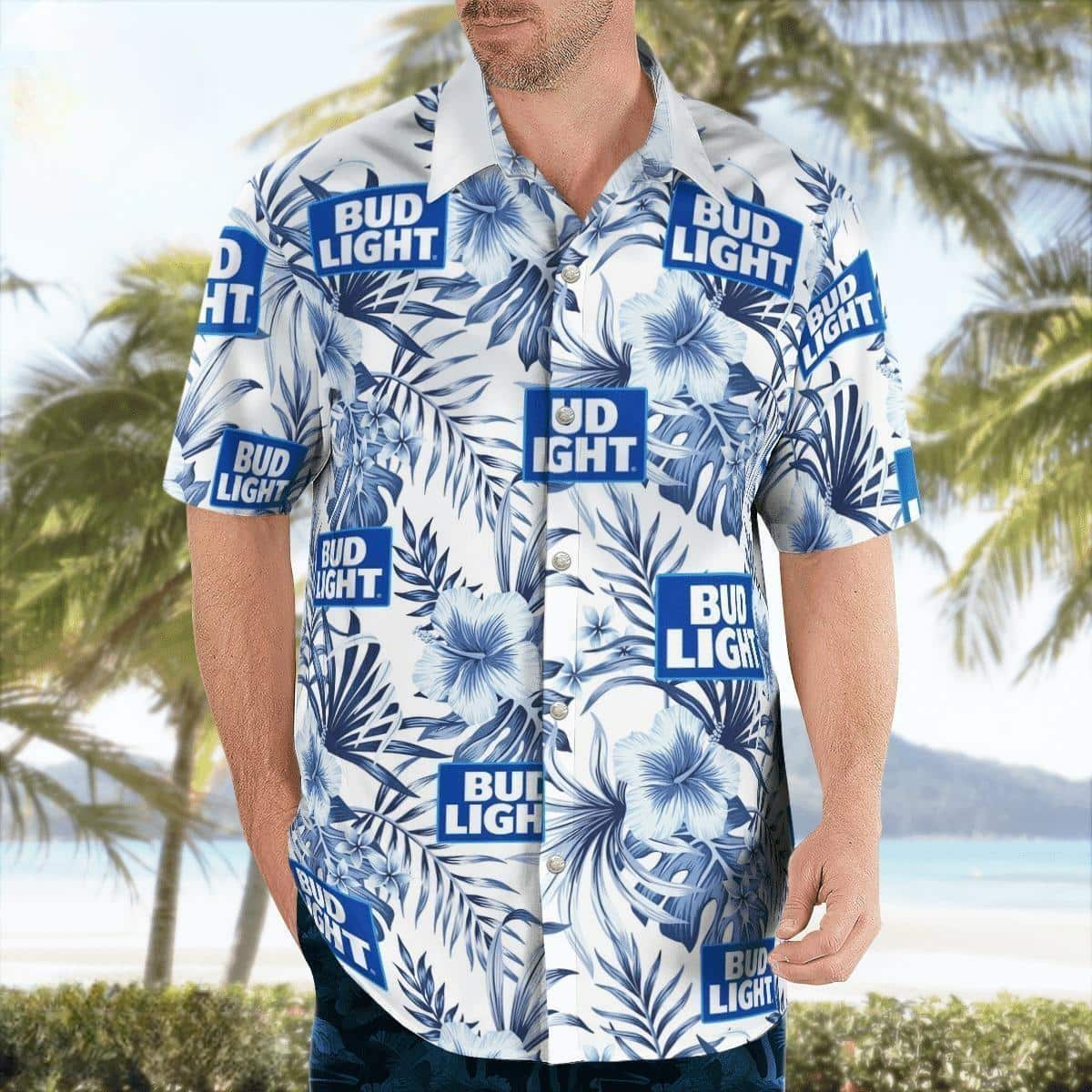 Bud Light Hawaiian Shirt Tropical Hibiscus Flower Gift For Beer Lovers