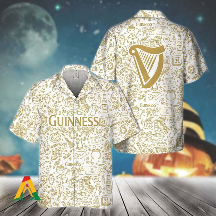 Guinness Beer Hawaiian Shirt Happy Halloween Doodle Art All Over Print Summer Gift