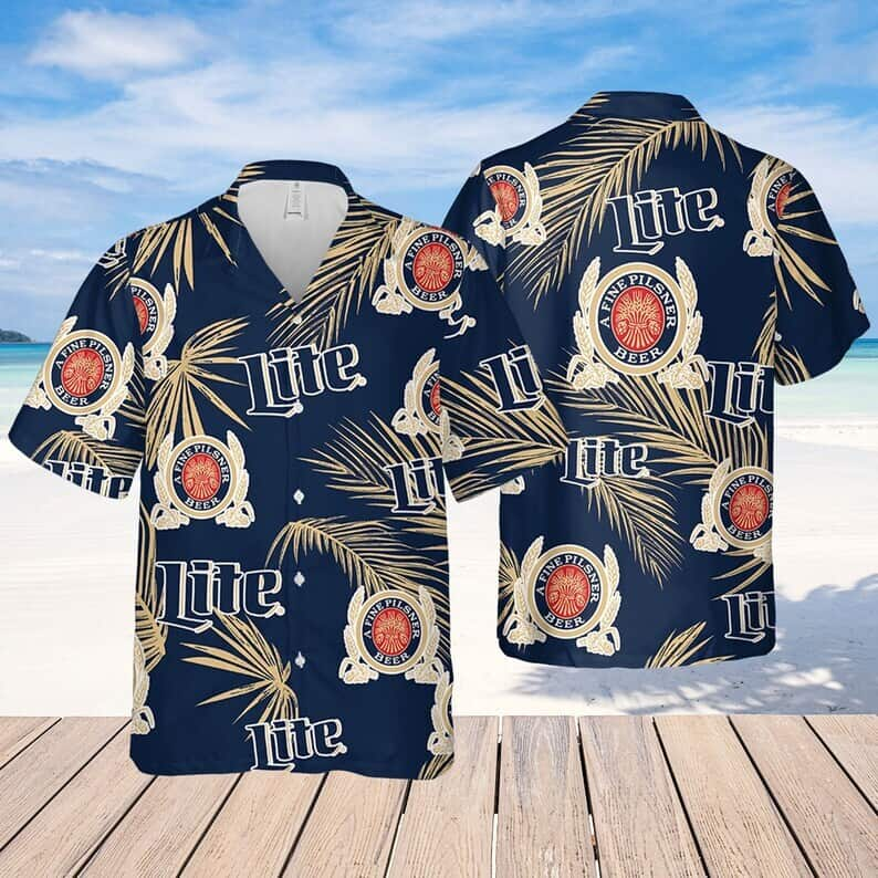 Vintage Miller Lite Hawaiian Shirt Palm Leaves Gift For Daughter