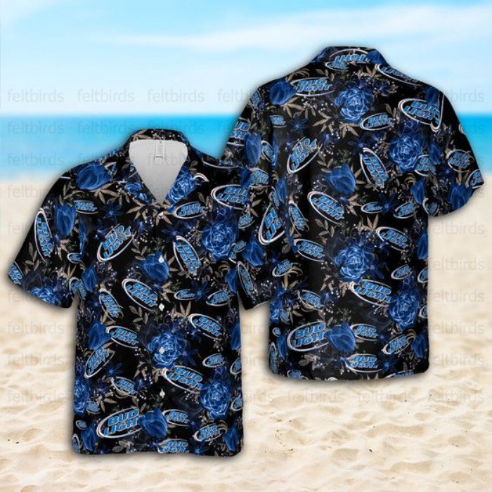 Bud Light Hawaiian Shirt Mysterious Blue Flowers Beer Lovers Gift