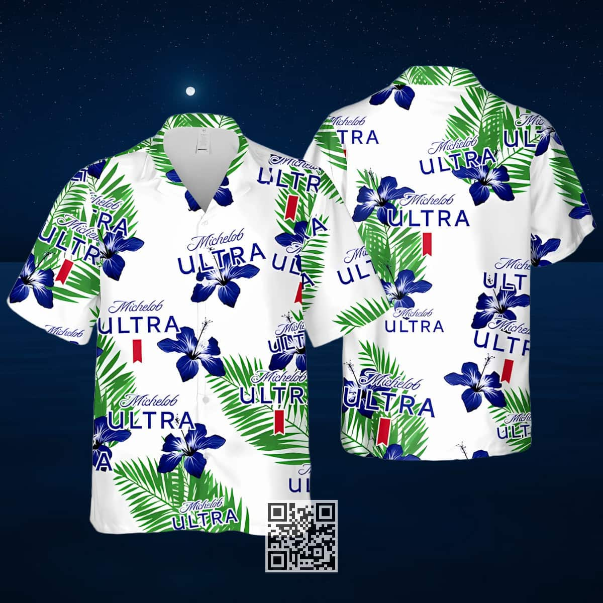 White Michelob Ultra Beer Hawaiian Shirt Hibiscus Flower Pattern