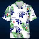 White Michelob Ultra Beer Hawaiian Shirt Hibiscus Flower Pattern