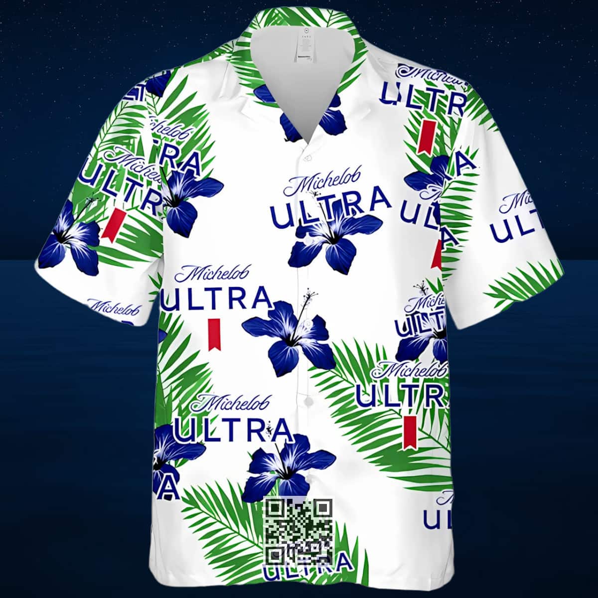 White Michelob Ultra Beer Hawaiian Shirt Hibiscus Flower Pattern White Michelob Ultra Beer Hawaiian Shirt Hibiscus Flower Pattern