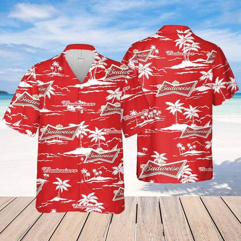 Red Aloha Budweiser Beer Hawaiian Shirt Best Beach Holiday Gift