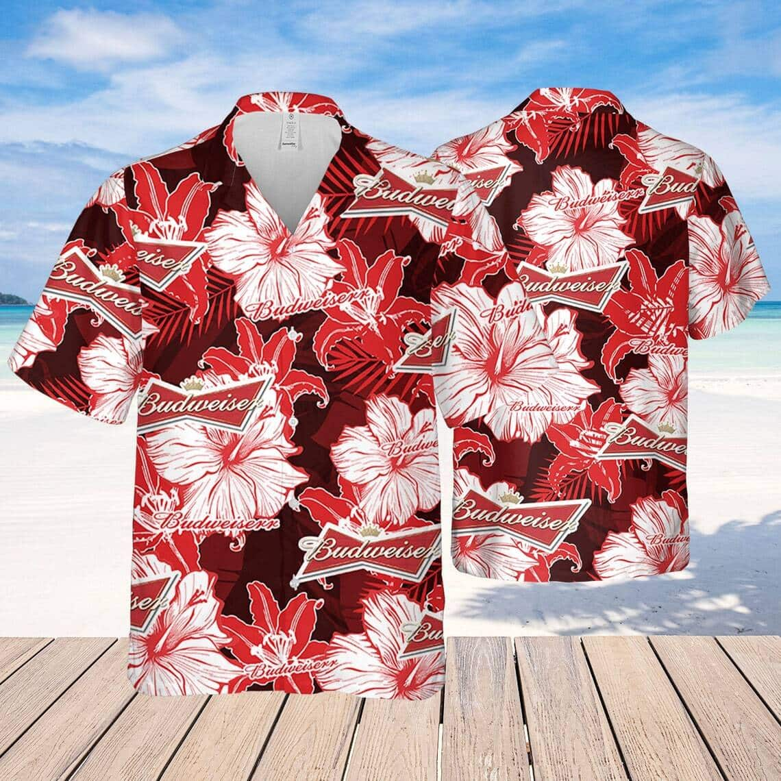 Budweiser Hawaiian Shirt Tropical Hibiscus Summer Gift