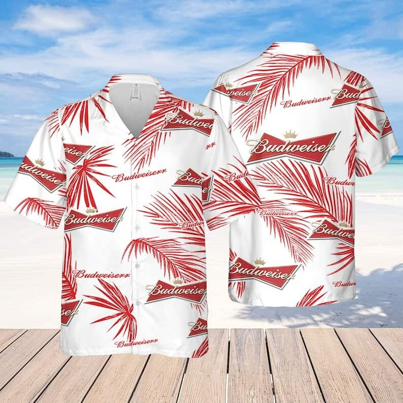 Budweiser Beer Hawaiian Shirt Palm Leaves Gift For Beer Enthusiast