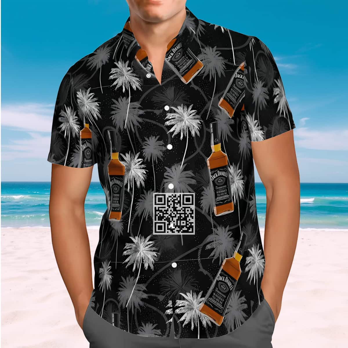 Jack Daniel's Tennessee Whiskey Hawaiian Shirt Gray Palm Trees