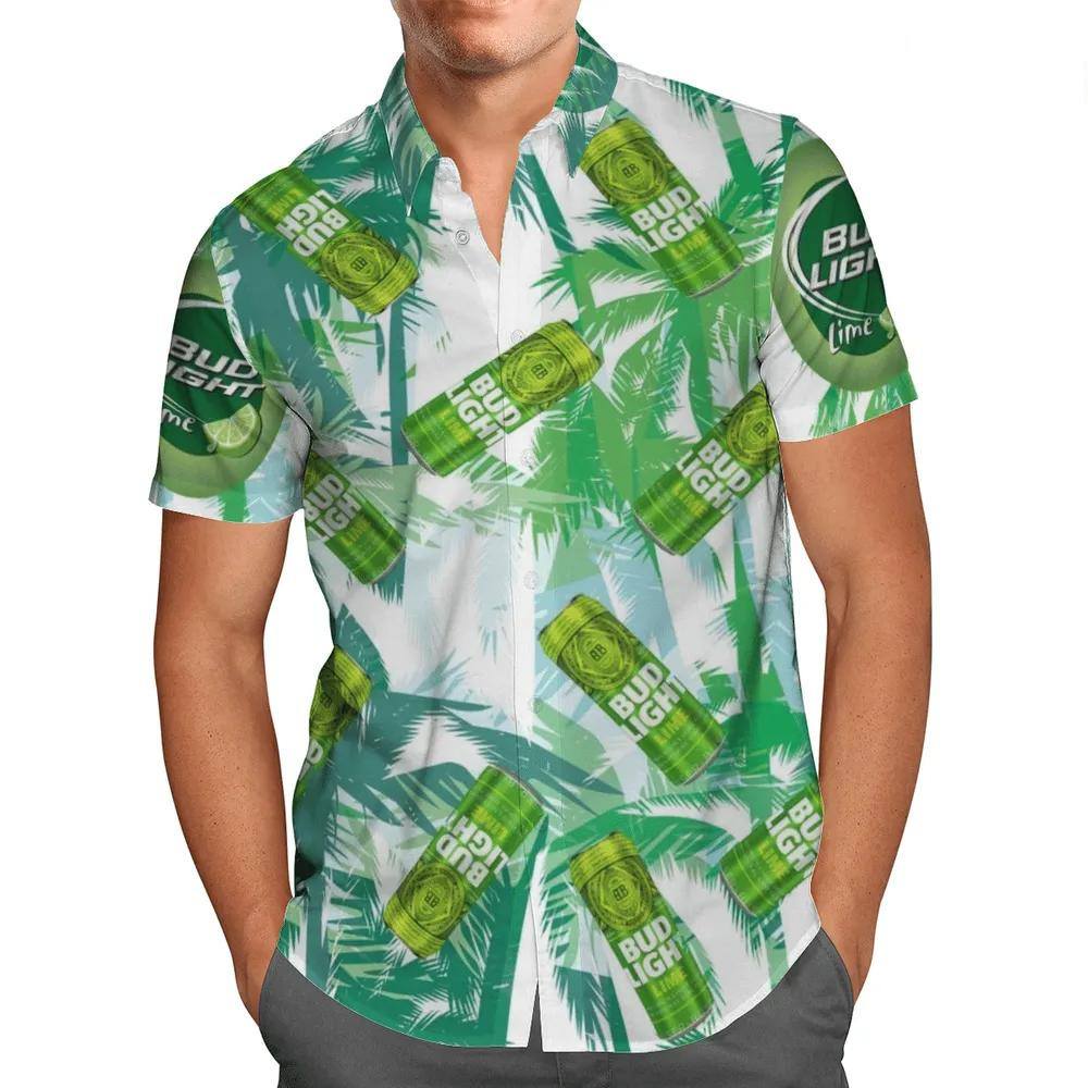 Bud Light Lime Hawaiian Shirt Tropical Palm Leaves Gift For Beer Lovers