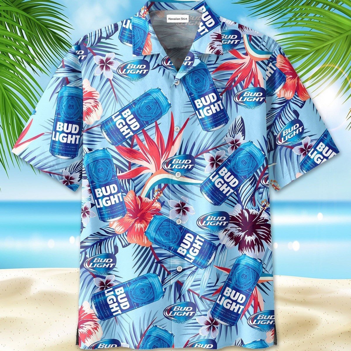 Vintage Bud Light Hawaiian Shirt Tropical Flowers Gift For Family