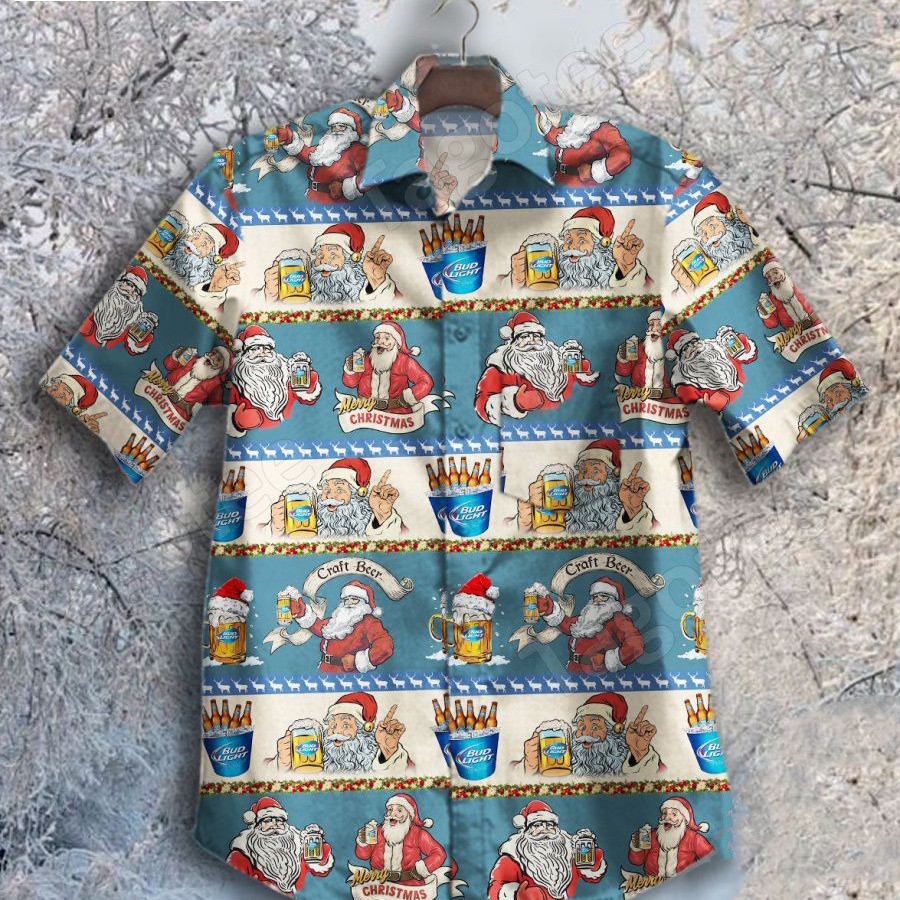 Santa Claus With Bud Light Hawaiian Shirt Gift For Beer Lovers