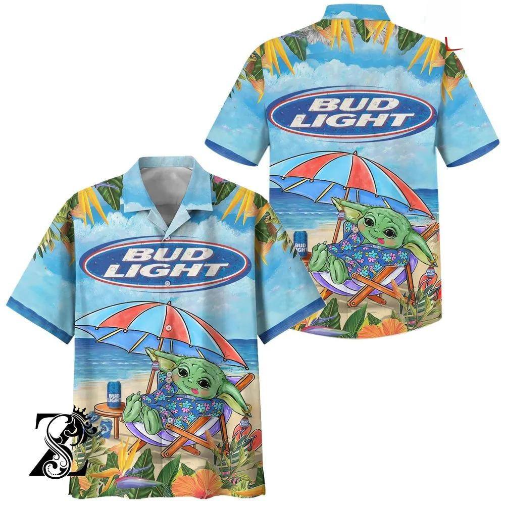 Bud Light Beer Hawaiian Shirt Baby Yoda Trendy Gift For New Dad