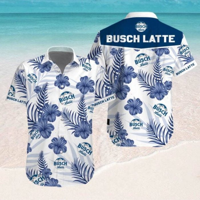 Busch Latte Hawaiian Shirt Blue Hibiscus Flowers Gift For Mom