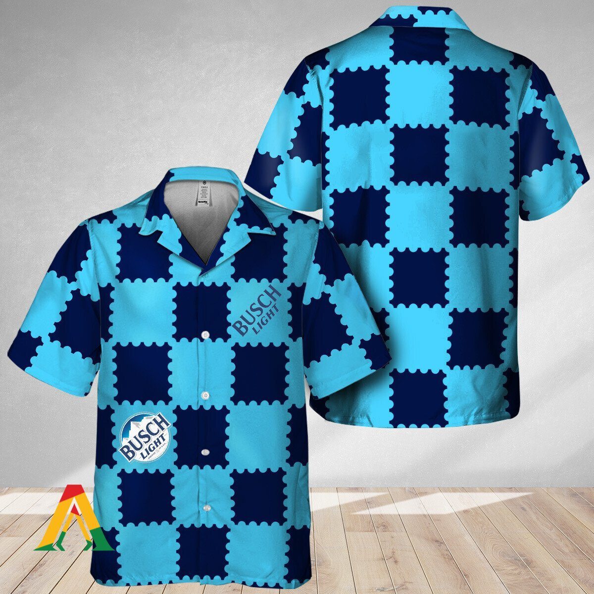 Busch Light Hawaiian Shirt Blue Gingham Beach Gift For Beer Lovers