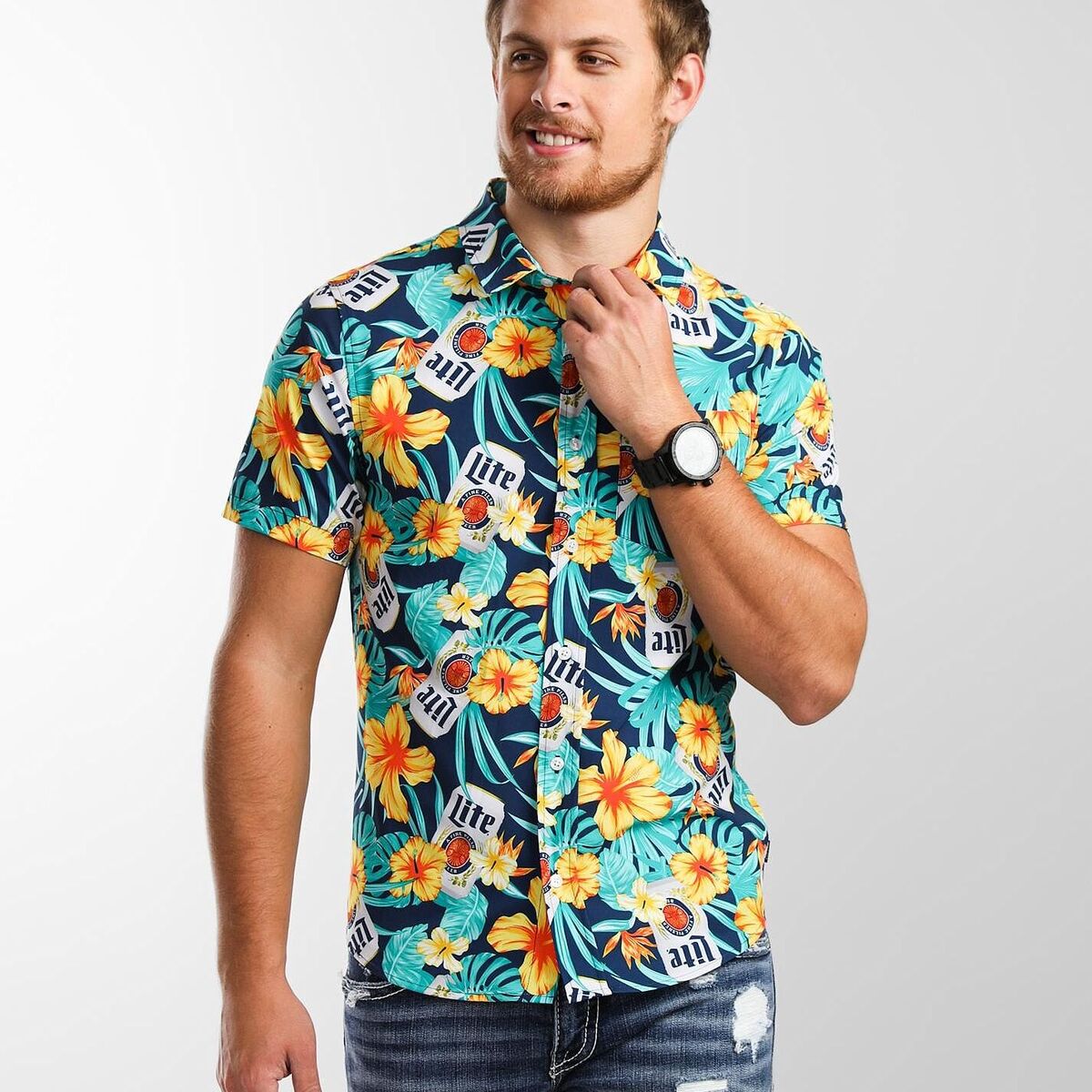 Colorful Miller Lite Hawaiian Shirt Tropical Flora Gift For Summer