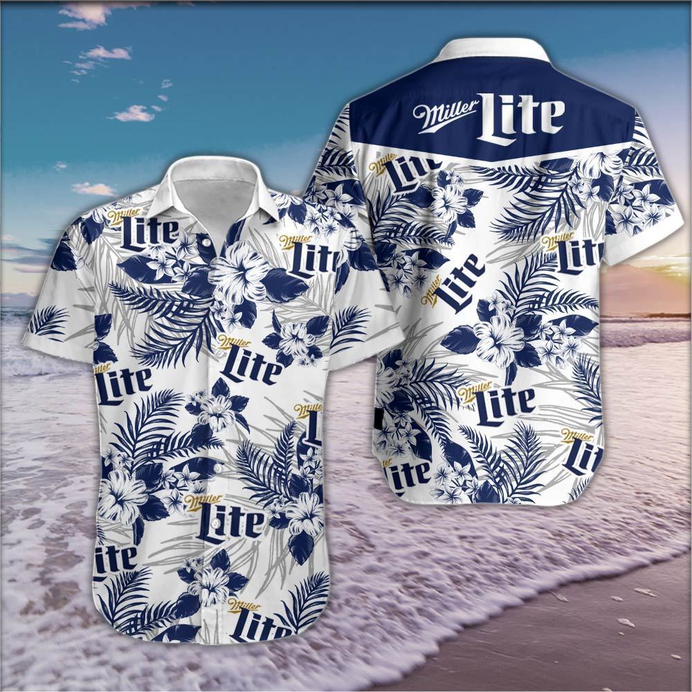 Cool Miller Lite Hawaiian Shirt Hibicus Flowers Gift For Dad