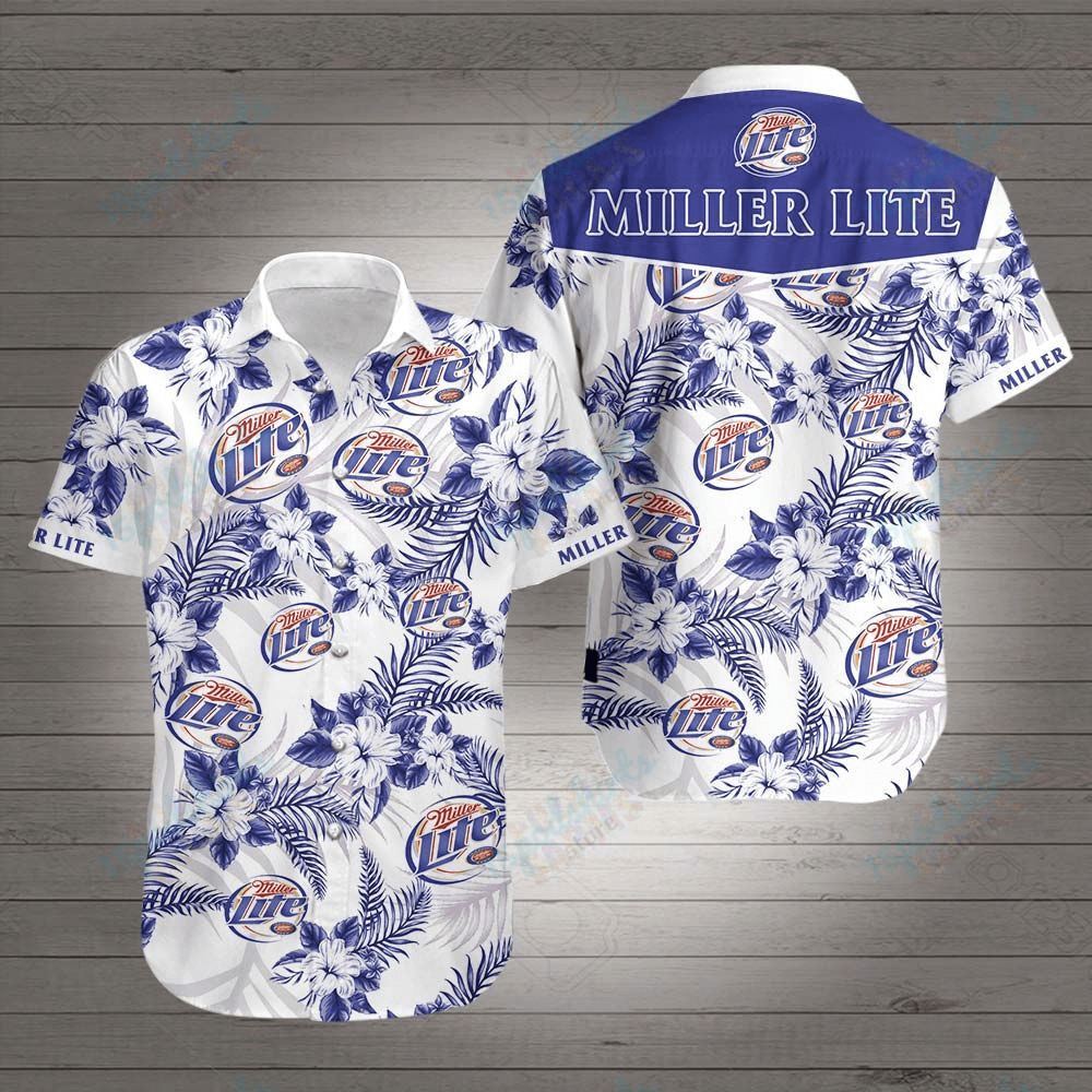 White Aloha Miller Lite Hawaiian Shirt Hibiscus Flower Gift For Friend