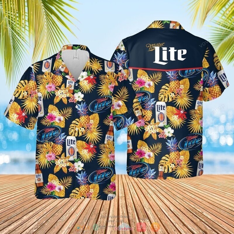 Black Aloha Miller Lite Hawaiian Shirt Tropical Plant Gift For Family